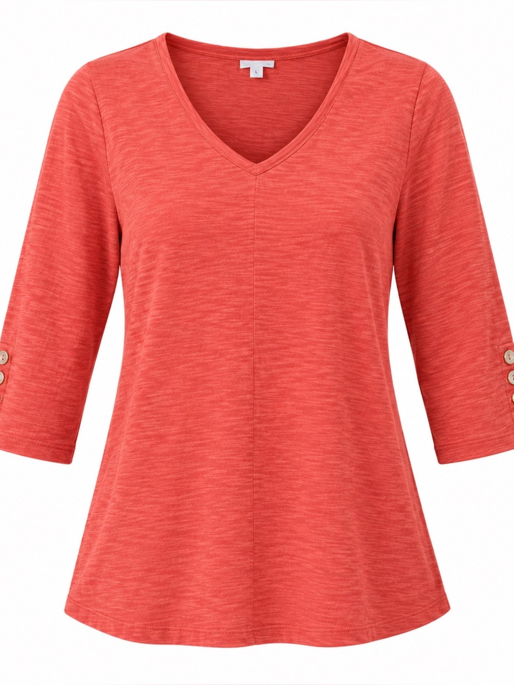 J Jill Sz Medium Coral Slubbed Cotton long Sleeve V Neck Tunic - Button Accent